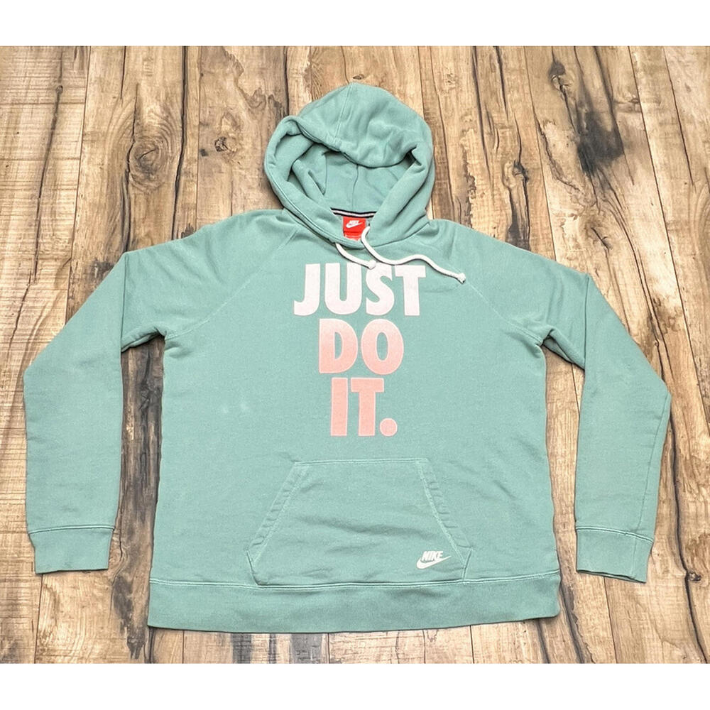 Nike Rally Hoodie Just Do It Pullover Ladies Swoosh Casual XL JDI Sea Green.